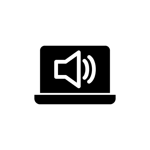 A laptop with a speaker icon